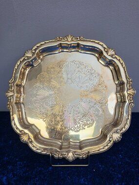 Vintage Wm. A. Rogers Silverplate Ornate Shell Scroll Serving Tray 12.5"